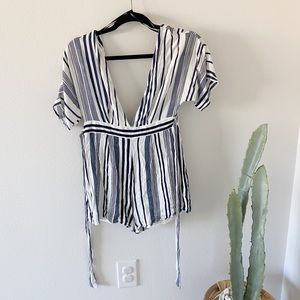 Blue and white striped romper